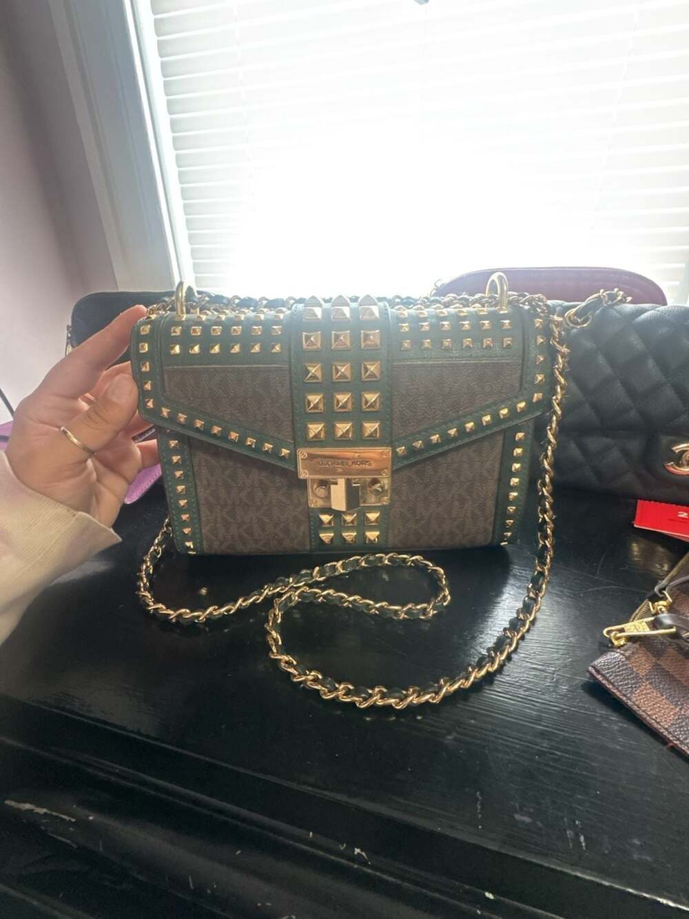 Michael Kors Rose Medium Flap Shoulder Messenger Bag in Racing Green
